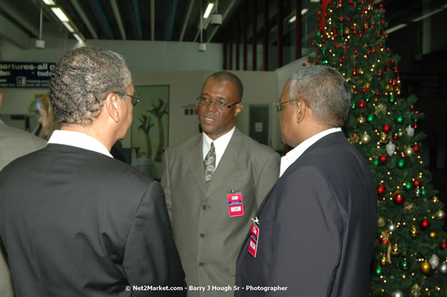 Minister of Tourism, Hon. Edmund Bartlett - Director of Tourism, Basil Smith, and Mayor of Montego Bay, Councilor Charles Sinclair Launch of Winter Tourism Season at Sangster International Airport, Saturday, December 15, 2007 - Sangster International Airport - MBJ Airports Limited, Montego Bay, Jamaica W.I. - Photographs by Net2Market.com - Barry J. Hough Sr, Photographer - Negril Travel Guide, Negril Jamaica WI - http://www.negriltravelguide.com - info@negriltravelguide.com...!