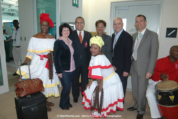 MBJ Airports Limited Welcomes WestJet Airlines - Inaugural Scheduled Service From Toronto Pearsons International Airport - Monday, December 10, 2007 - Sangster International Airport - MBJ Airports Limited, Montego Bay, Jamaica W.I. - Photographs by Net2Market.com - Barry J. Hough Sr, Photographer - Negril Travel Guide, Negril Jamaica WI - http://www.negriltravelguide.com - info@negriltravelguide.com...!