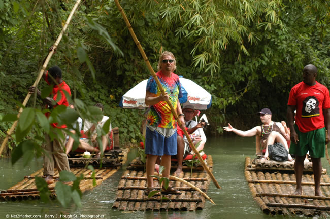 Rafting on the Martha Brae - Virgin Atlantic Inaugural Flight To Montego Bay, Jamaica Photos - Sir Richard Bronson, President & Family, and 450 Passengers - Rafting on the Martha Brae - Tuesday, July 4, 2006 - Negril Travel Guide, Negril Jamaica WI - http://www.negriltravelguide.com - info@negriltravelguide.com...!