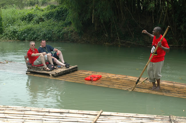 Rafting on the Martha Brae - Virgin Atlantic Inaugural Flight To Montego Bay, Jamaica Photos - Sir Richard Bronson, President & Family, and 450 Passengers - Rafting on the Martha Brae - Tuesday, July 4, 2006 - Negril Travel Guide, Negril Jamaica WI - http://www.negriltravelguide.com - info@negriltravelguide.com...!